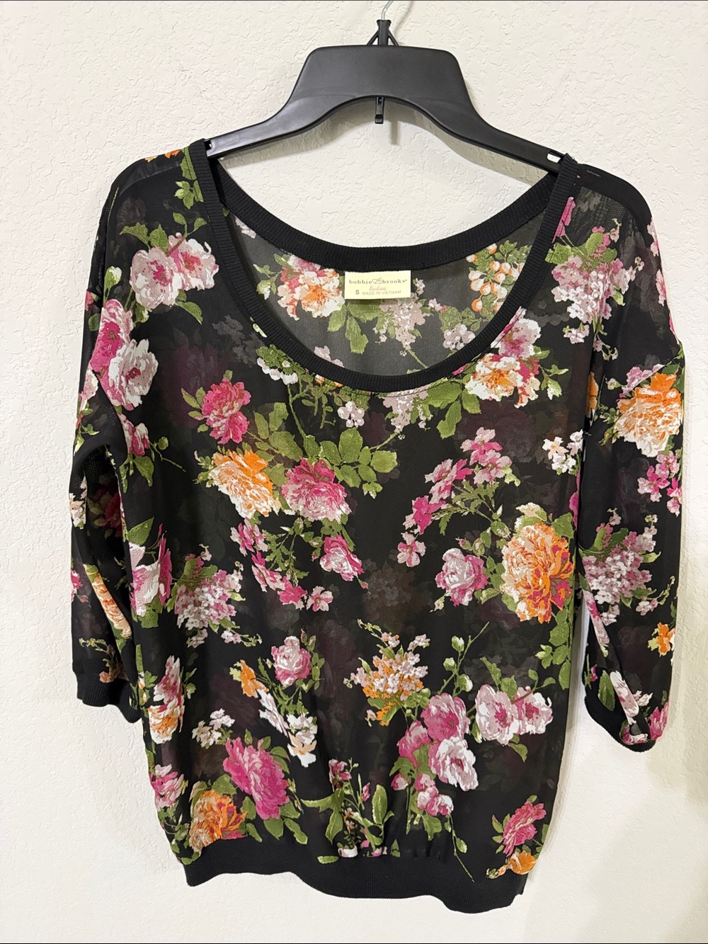 Bobbie Brooks Black Sheer Floral Top